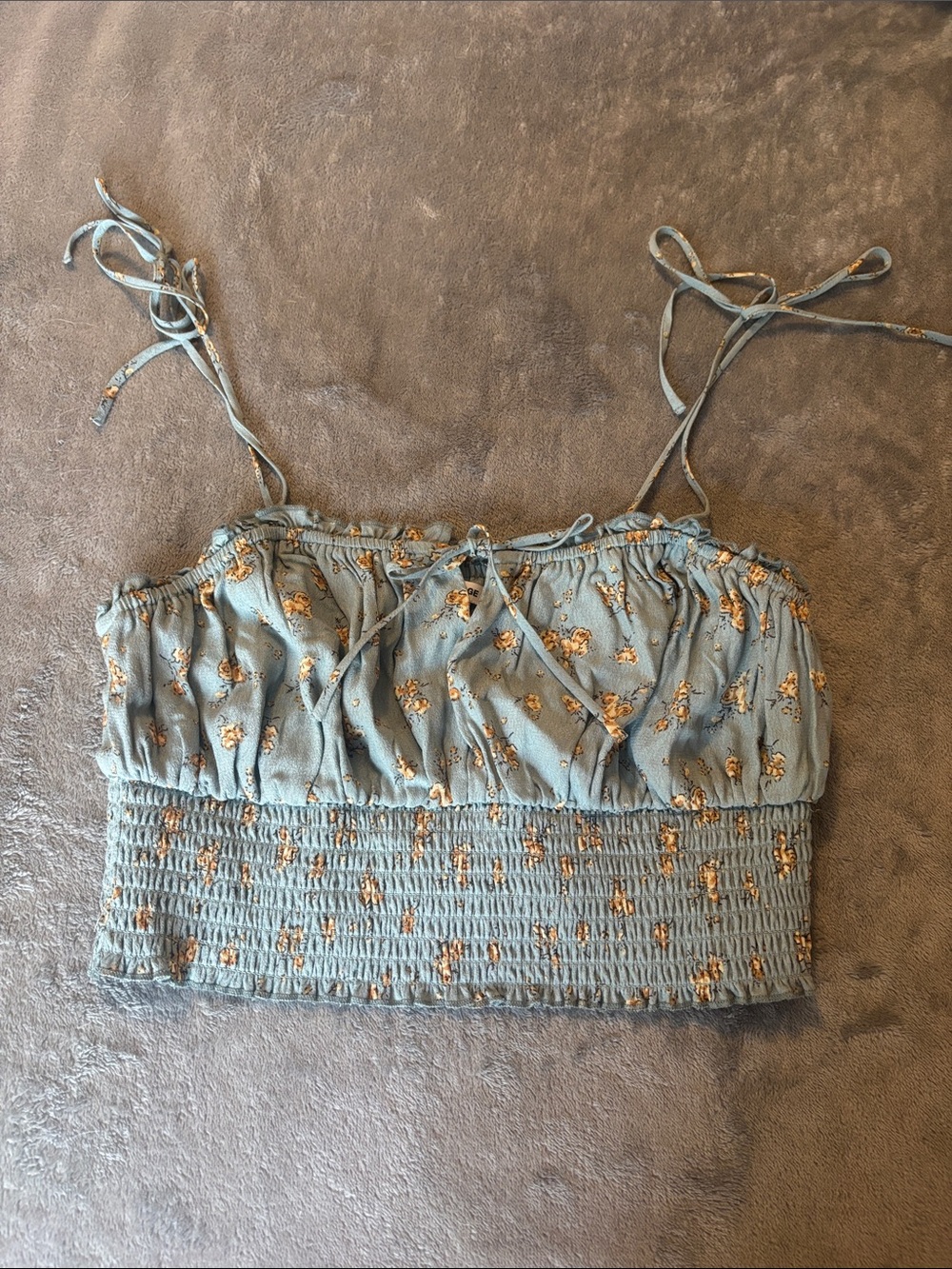 Garage Dusty Blue Floral Smocked Tie-Strap Camisole